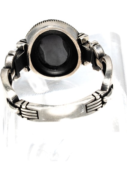 Siyah Oniks Taşlı 925 Ayar Gümüş Erkek Yüzük – Endüstriyel ve Karizmatik Tasarım