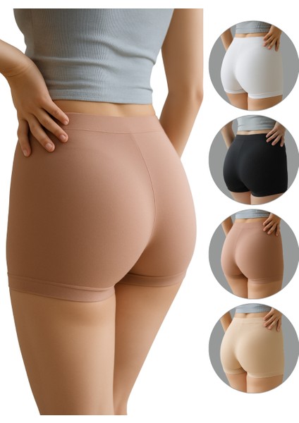 Kadın Boxer 4’lü Set – Pamuklu, İz Yapmaz ve Nefes Alan Kumaş – Siyah, Beyaz, Gülkurusu, Ten Rengi.