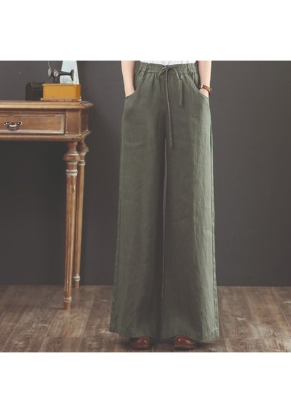 Günlük Pantolon Beli Lastikli Bağcıklı Keten