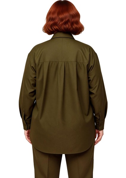Kadın Büyük Beden Oversize Poplin Dokuma Uzun Kollu Çift Cepli Etek Yırtmaçlı Gömlek Rahat indirimleri