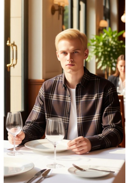 Erkek Gofre Dokulu Kareli Gömlek Fonksiyonel Dayanıklı Kaliteli Konforlu Estetik Premium Şık