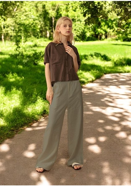 Yazlık Düğmeli Tasarım Kadın Keten Pantolon fırsatları