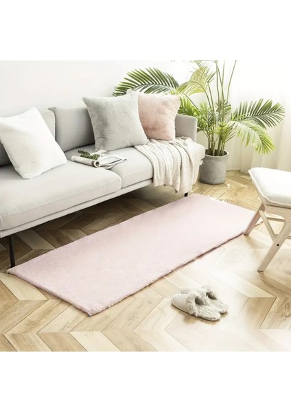 Yumuşak Dokulu Yıkanabilir Kaymaz Taban Pembe Peluş Halı Antre Koridor Yolluk Mutfak Oturma Odası