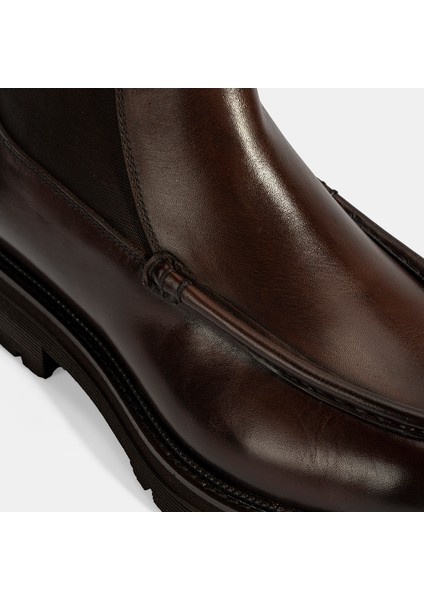 Erkek Kahve Lastikli Deri Bot