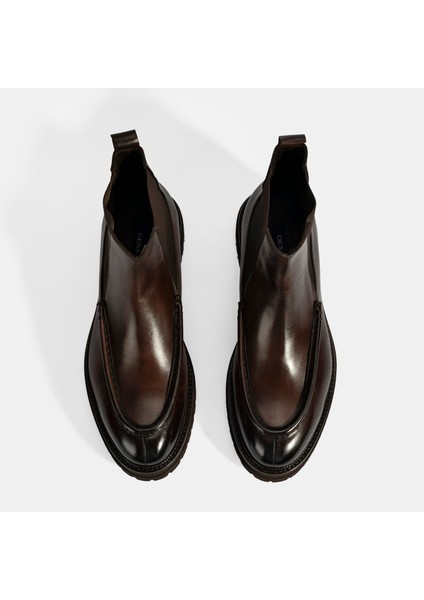 Erkek Kahve Lastikli Deri Bot