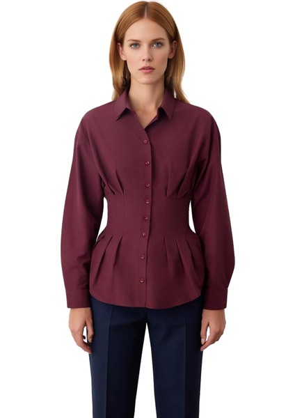 Kadın Bele Oturan Düz Renk Uzun Kollu Gömlek Şık Görünümünüzü Tamamlar Her Ortamda Estetik fırsatları