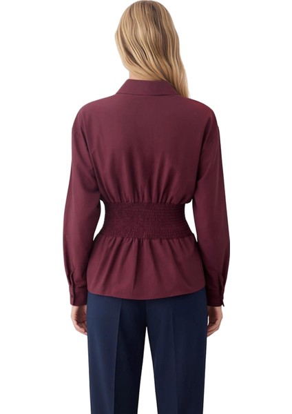 Kadın Bele Oturan Düz Renk Uzun Kollu Gömlek Şık Görünümünüzü Tamamlar Her Ortamda Estetik indirimleri