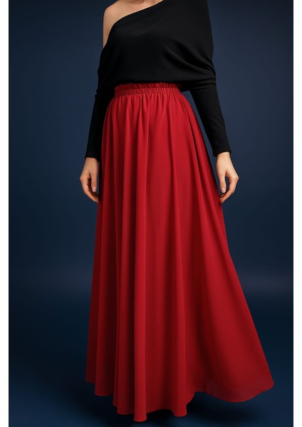 Gümüş collection, kloş etek,Şifon Etek, renk kırmızı