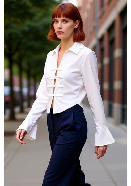 Kadın Büzgü Detaylı Crop Gömlek Modern Şıklık Uzun Kollu Tasarım Fonksiyonel Dayanıklı Şık