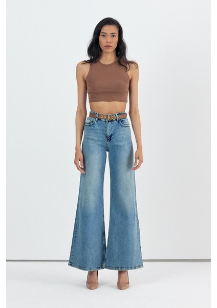 Geniş Paça Baggy Kadın Jean Pantolon - Mavi Mavi - 30