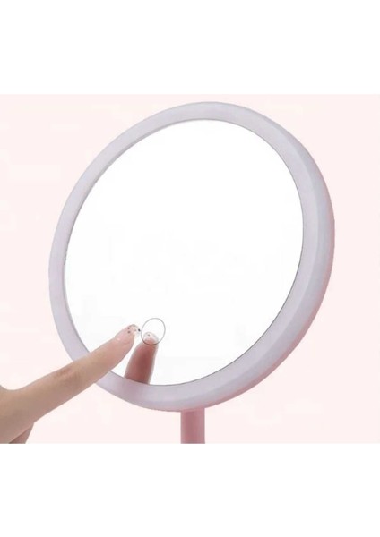Beyaz Dokunmatik LED Işıklı USB Li Yuvarlak Masa Üstü Makyaj Aynası