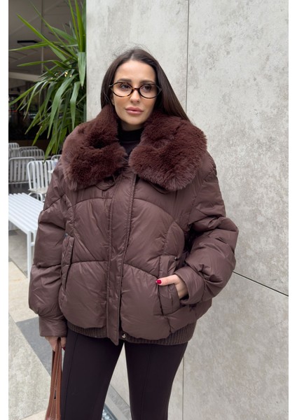 Alenelle Yakası Kürklü Bomber Mont- Kahverengi modelleri