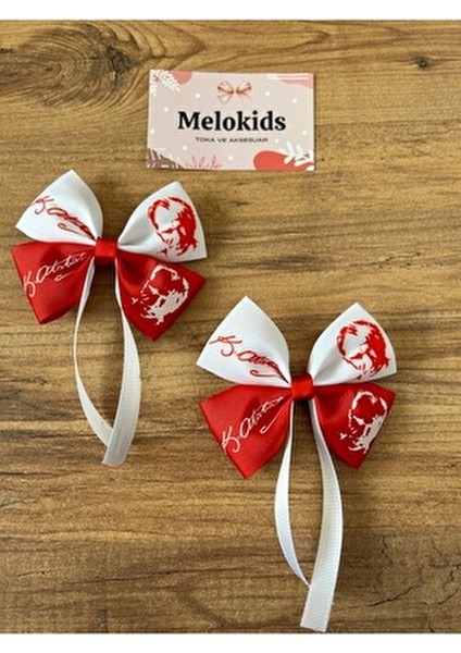 2 Adet Kırmızı Beyaz Kuyruklu Atatürk Desen Klipsli Saç Tokası 29 Ekim
