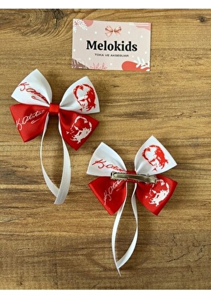 2 Adet Kırmızı Beyaz Kuyruklu Atatürk Desen Klipsli Saç Tokası 29 Ekim fiyatları