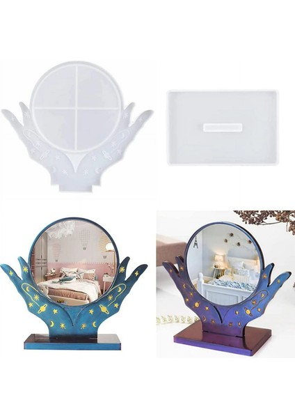 Epoksi Desenli Ayaklı Ayna Kalıbı - Dekoratif Masaüstü Ayna Için Silikon Kalıp