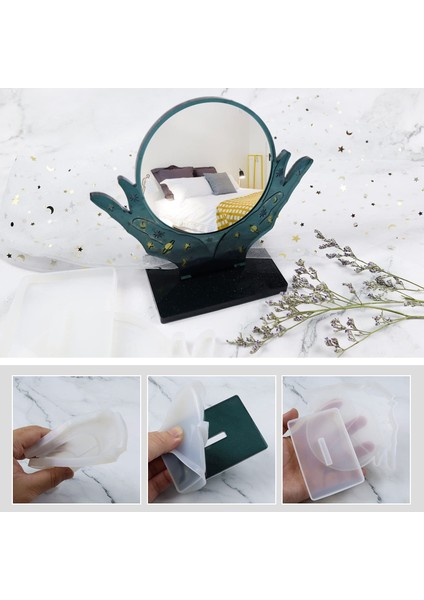 Epoksi Desenli Ayaklı Ayna Kalıbı - Dekoratif Masaüstü Ayna Için Silikon Kalıp