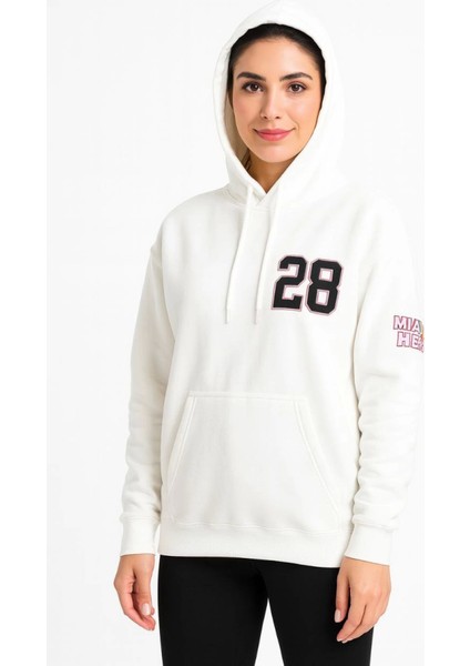 Üç Iplik Kapüşonlu Ön ve Arka Baskılı Sweatshirt Hoodie - Beyaz fiyatları