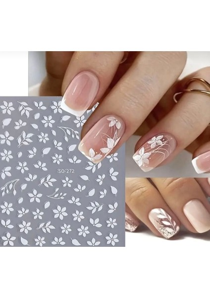 Beyaz Çiçek Tırnak Süsleme Stickerı Nail Art Süslemeleri