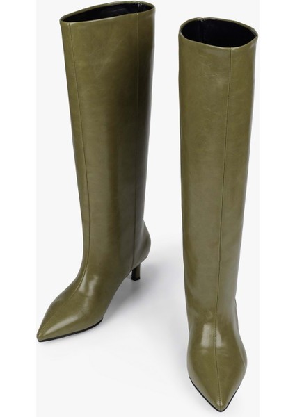 Kadın Blaze Yağ Yeşili Cilt Kısa Sivri Topuklu Çizme fırsatları