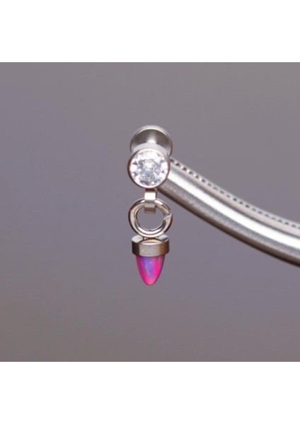 Yüksek Kalite G23 Titanium Titanyum / Mor Opal Spayk 6mm x 1.2mm Labret Piercing
