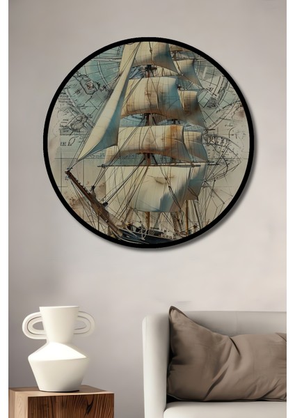 Denizci Ahşap Dekoratif Tablo Sulu Boya Görünümlü Klasik Sanat Eseri Yuvarlak Tablo fiyatları