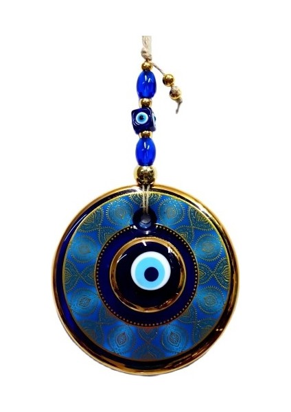 Altın Yaldızlı Nazar Boncuğu Işlemeli El Yapımı Duvar Süsü, Hediyelik Nazarlık