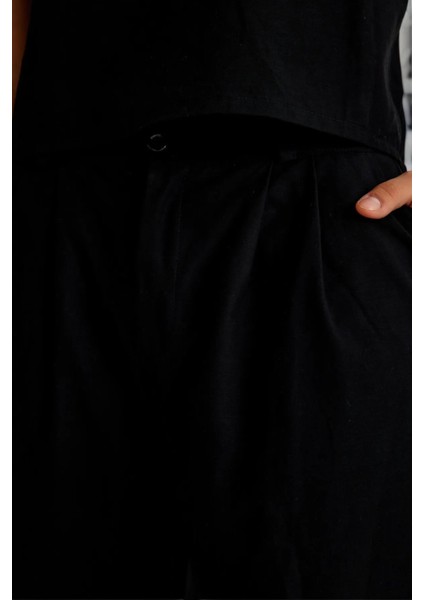 Yazlık Alt Üst Kolsuz Keten Takım