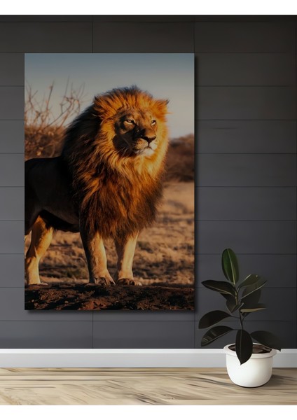 Aslanın Gücü Yağlı Boya Görünümlü Dekoratif Ahşap Tablo Dikdörtgen Tablo