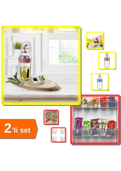 6'lı Buzdolabı Içi Mini Düzenleyici + Cam Yağdanlık - 2li Set A4B5C6