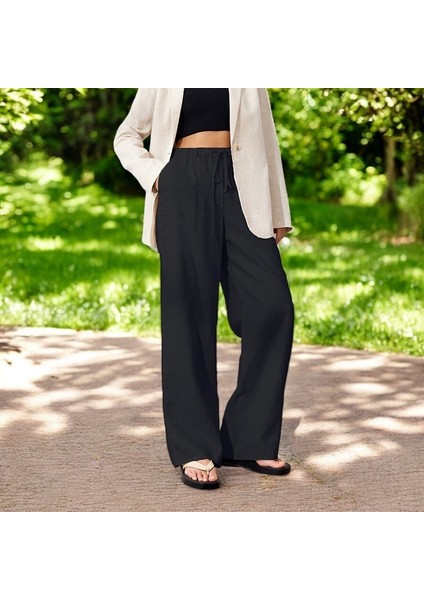Günlük Beli Bağzıklı Keten Pantolon fırsatları