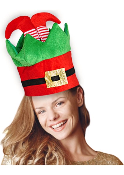 Yılbaşı Şapkası Elf Pantolon Figürlü Bez Şapka 29 cm