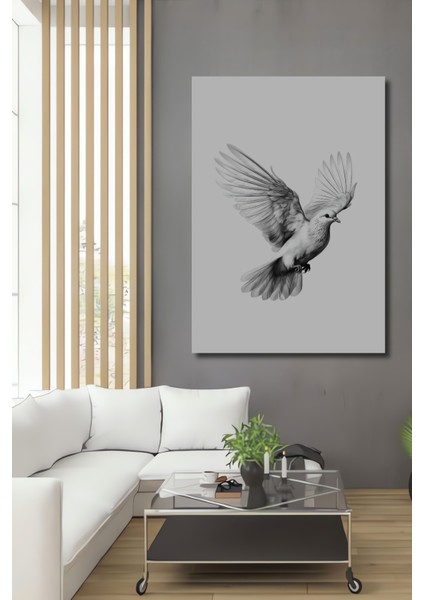 Kara Kalem Görünümlü Uçan Güvercin Ahşap Dekoratif Tablo Dikdörtgen Tablo