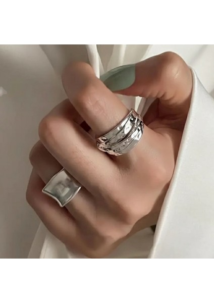 Şık ve Ayarlanabilir 2'li Gümüş Kaplama Yüzük Takımı - Minimalist Tasarım( s beden)