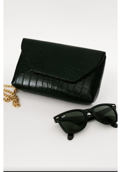 Kadın Yılan Desen Zincir Askı El ve Omuz Çantası Siyah