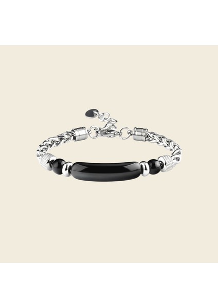 Erkek Doğal Taş Bileklik | Kaplan Gözü ve Obsidyen Taş Kombinli Çelik Detaylı Şık Tasarım fiyatları