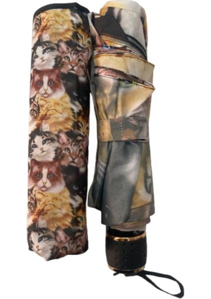 Kedi Desenli 8 Telli Manuel Rüzgara Dayanıklı Şemsiye indirimleri