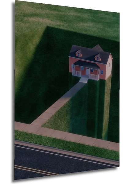 Pastel Boya Görünümlü Evin Gölgesi Ahşap Dekoratif Tablo Dikdörtgen Tablo fırsatları