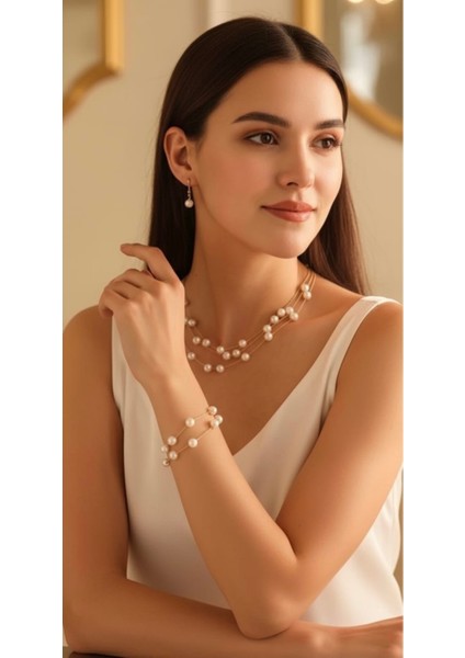 Lak Kaplama Gümüş Inci Takı Seti