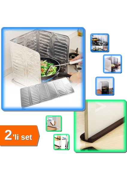 Ocak Yağ Sıçrama Koruyucu + Çift Taraflı Kapı Altı Rüzgarlığı - 2li Set A1B2C