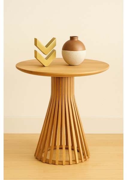 Palermo Yuvarlak Modern Klasik Rustik Retro Vintage Naturel Dekoratif Ahşap Çıtalı Eskitme Iskandinav Yan Orta Mantar Sehpa