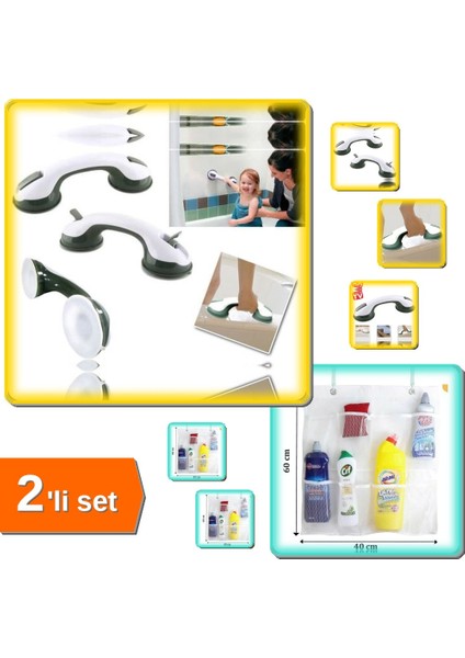 Banyo Tutacağı Kilit Vantuzlu + 8 Cepli Askılı Mutfak Banyo Düzenleyici 2li Set GH56IJ