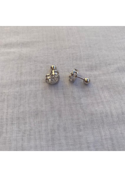925 Ayar Gümüş Zirkon Taşlı Kalp Model Gümüş 1 Adet Piercing (Tekli Ürün/1cm) fiyatları