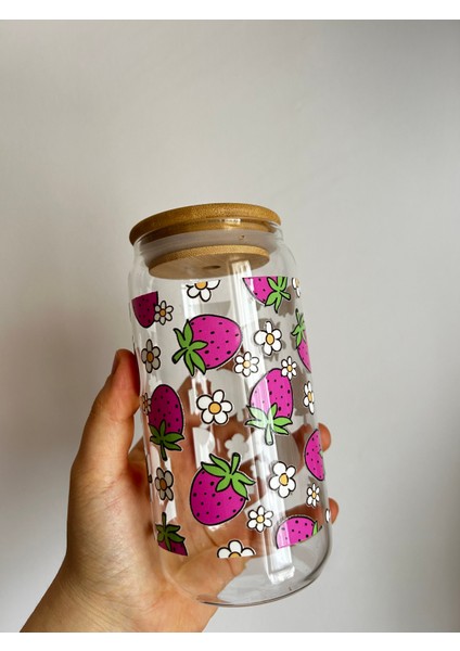 Pipetli Çilek Desenli Pinterest Bardak Kahve Bardağı Kola Bardağı