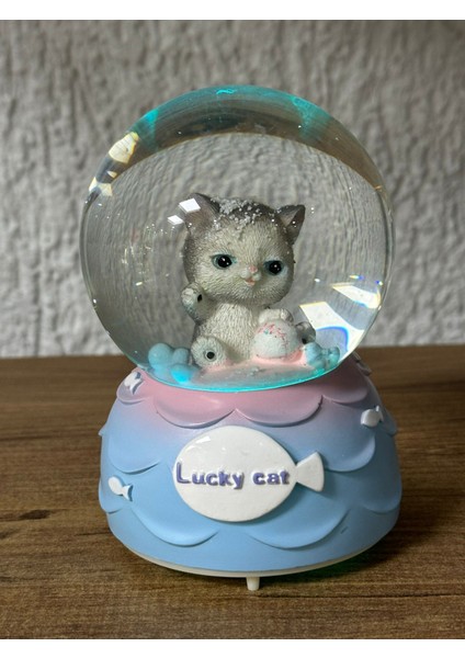 Şanslı Kedicik Temalı Işıklı Müzikli Pilli Orta Boy Kar Küresi Dekoratif Hediyelik Eşya Müzik Kutusu fiyatları