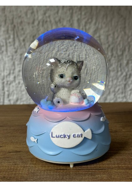 Şanslı Kedicik Temalı Işıklı Müzikli Pilli Orta Boy Kar Küresi Dekoratif Hediyelik Eşya Müzik Kutusu modelleri