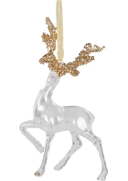 Yılbaşı Süsü Geyik Akrilik Cam Şeffaf 17X9 Cm.