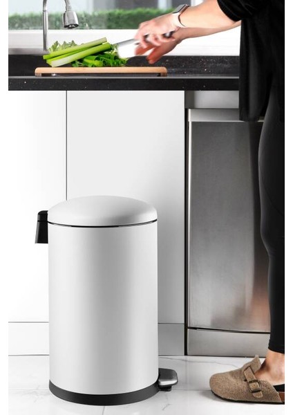 Bombe Kapaklı Çöp Kovası 30 Lt Mat Beyaz