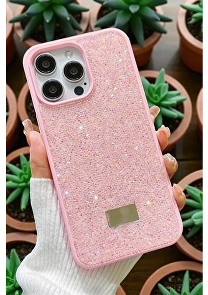 iPhone 16 Pro Max Uyumlu – Elmas Tasarımlı, Pembe Taşlı, Işıltılı Pırlanta Silikon Kılıf