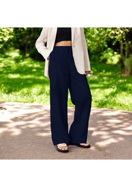 Yazlık Beli Bağcık Detaylı Rahat Keten Pantolon modelleri