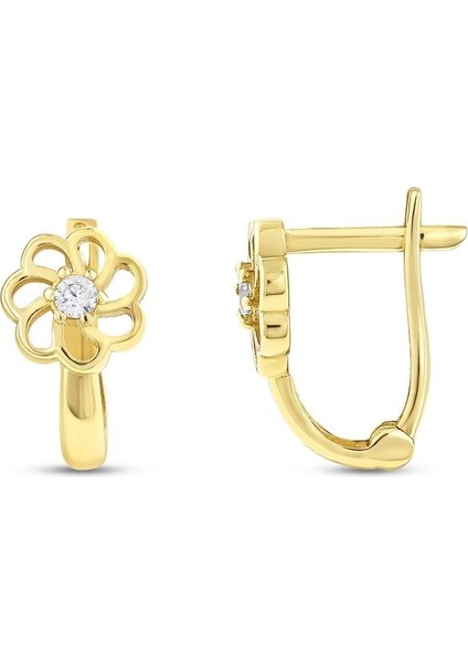Çiçek Figürlü Altın Çocuk Küpe - 14K